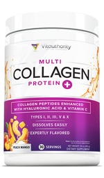 Multi Collagen Peptides σε σκόνη για γυναίκες - Hydrolyzed Flavored Collagen σε σκόνη για γυναίκες με τύπους I II III V & X Βιταμίνη C & Υαλουρονικό οξύ για δέρμα μαλλιών και νύχια (Peach Mango) - 30 Σερβιέτες
