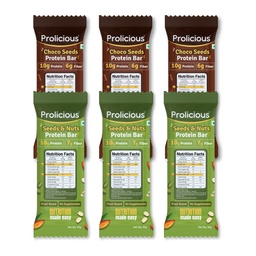 Prolicious Protein Bars |10g Protein & 5g Fibre Per Pack |Date Sweetened |Vegan Snacks | Choco Seeds+ Seeds & Nuts| 50g (Pack of 6)