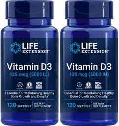 Επέκταση ζωής Βιταμίνη D3 5000 IU, 120 Softgels (πακέτο των 2)