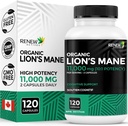 Renew Actives Premium Organic Lion's Mane Mushroom 1100MG ανά 2 κάψουλες - Υποστηρίζει τη λειτουργία του εγκεφάλου, τη μνήμη, την εστίαση, το στρες ανακούφιση & ανοσοποίηση υγεία, μη GMO, Vegan - Made in Canada - 120 κάψουλες