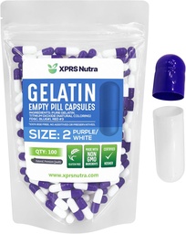 XPRS Nutra Μέγεθος 2 Κενές κάψουλες - 100 Count Empty Gelatin Κάψουλες - Χάπια DIY Καψάκιο Γέμισμα - Αγνά καπάκια τζελ Μπόβιν Χάπια για Do-It-Yourself Συμπληρώματα (Purple/White)