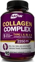NutriFlair Multi Collagen Peptides 2250mg, 90 Κάψουλες - Type I, II, III, V, X - Collagen Συμπληρώματα Complex χάπια σκόνης για γυναίκες και άνδρες - Υδρολυμένη πρωτεΐνη, υγιή μαλλιά, δέρμα, νύχια - Μη ΓΤΟ