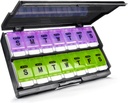 Extra Large Weekly Pill Organizer 2 φορές την ημέρα - Remtise Am/Pm Daily Pill Case Organizer, Push Button 7 Day Pill Box for Pills/Vitamin/Cod Liver Oil/Supplements (Purple & Green)