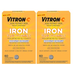Συμπλήρωμα σιδήρου Vitron-C, μία φορά την ημέρα, υψηλής ισχύος σιδήρου συν βιταμίνη C, υποστήριξη της παραγωγής ερυθρών κυττάρων αίματος, βαφές δωρεάν δισκία, 60 κόμης, 2 συσκευασία