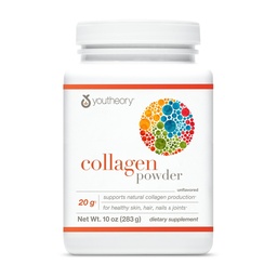 Youtheory Collagen Powder - με Αμινοξέα, Ορυκτά, Βιταμίνη C & B7 (Biotin) - Υποστηρίζει υγιή οστά, μύες, μαλλιά, νύχια, δέρμα & αρθρώσεις* - Hydrolyzed - Unflaved - 10 oz (10 Services)