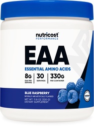 Nutricost EAA Powder 30 μερίδες (Blue Raspberry) - Απαραίτητα Αμινοξέα - Μη ΓΤΟ, Χωρίς γλουτένη, Φιλικά προς τους χορτοφάγους
