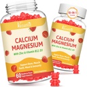 2 Pack Calcium Gummies with Magnesium, Zinc, Vitamin D3 & B12, Calcium Supplements for Women Men, Support Bone, Muscle and Immunity, 120 Vegan Raspberry Flavor Gummies