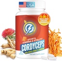 Cordyceps Mushroom Capses - Συμπλήρωμα Υποστήριξης Ανοσοποιητικού & Ενέργειας με Cordyceps Militaris, Maca Root, Ginseng, Rhodiola, Mushroom Supplement for Endurance, Stamina, Athletic Performance, 60 Κάψουλες