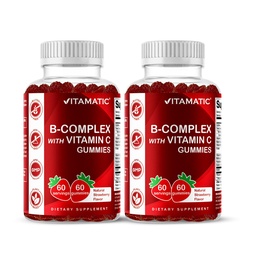 Vitamatic Vitamin B Complex Gummies with Vitamin C & Inositol - Φυσικό άρωμα φράουλας - 60 Gummies (2 μπουκάλια)