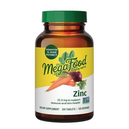 MegaFood Zinc Συμπληρώματα για γυναίκες & άνδρες - Vegan Immune Support Supplement with 22,5 mg Υψηλής ισχύος δισκία ζυμωμένο ψευδάργυρο - Made with Real Food - 120 Tablets, 120 Servings