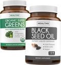 Super Greens & Black Seed (2-Month Supply) Πράσινο πετρέλαιο Synergy Bundle των οργανικών Super Greens Powder - Πλήρης Superfood (120 κάψουλες) & Μαύρο Έλαιο Σπόρου - Ψυχρό-Pressed Nigeilla Sativa (120 Caps)