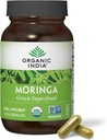 Organic india Moringa Κάψουλες Βιολογικές - συμπλήρωμα Moringa - Πράσινο Superfood, Moringa Leaf κάψουλες, Καθαρό Supergreen, Vegan Greens, Πολυβιταμίνη της φύσης, Vegan, Χωρίς γλουτένη - 60 Κάψουλες