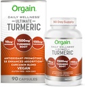 Orgain Ultimate Turmeric Supplement 1500mg, Κουρκουμίνη και Bioperine Black Pepper Extract Βότανο Blend, Υποστηρίζει Αντιοξειδωτικό και την υγεία της καρδιάς - 90 κάψουλες, 1 μήνα προσφοράς