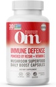 Om Mushroom Superfood Immune Defense Mushroom Caps Superfood Supplement, 90 Count, 30 Days, Mushroom Blend, Reishi, Turkey Tail, Maitake, Agaricus Blazei, Vitamin C, Vegan