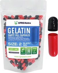 XPRS Nutra Μέγεθος 2 Κενές κάψουλες - 100 Count Empty Gelatin Κάψουλες - Χάπια DIY Καψάκιο Γέμισμα - Αγνά καπάκια τζελ Μπόβιν Χάπι για Do-It-Yourself Συμπληρώματα (Μαύρο/κόκκινο)