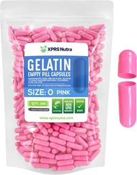 XPRS Nutra Μέγεθος 0 Κενές κάψουλες - 500 Count Empty Gelatin Κάψουλες - Χάπια για DIY Καψάκιο Γέμισμα - Pure Bovine Pill Gel Caps για Do-It-Yourself Συμπληρώματα (Pink)