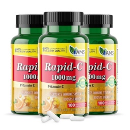 America Medic & Science Rapid-C 1000mg συμπλήρωμα βιταμίνης C (3 Pack of 100 Tablets) Ενεργειακός ενισχυτής, Καθημερινή υποστήριξη ανοσοποιητικού συστήματος, Αντιοξειδωτικό 