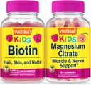 WellYeah Biotin Kids + Magnesium Citrate Kids, Gummies Bundle - Μεγάλη γεύση, συμπλήρωμα βιταμινών, χωρίς γλουτένη, GMO Δωρεάν, Μασώμενα Gummy