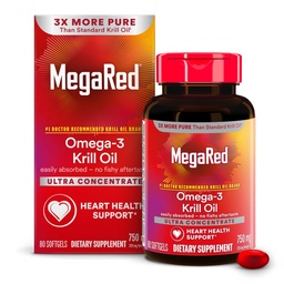 MegaRed Ανταρκτικής Κριλ Oil 750mg, Ωμέγα 3 συμπλήρωμα λιπαρών οξέων, Ultra συμπύκνωμα EPA & DHA Softgels, Αντιοξειδωτική Ασταξανθίνη, συμπλήρωμα υγείας καρδιάς με καμία επίγευση ιχθυελαίου, 80ct