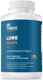Dr. Tobias Lung Health Supplement with Vitamin C, Butterbur, Quercetin & Bromelain, Advanced Lung Cleanse Detox Formula for Bronchial & αναπνευστικό σύστημα, Non-GMO, 120 κάψουλες, 120 εξυπηρετούν
