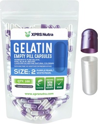XPRS Nutra Size 2 Empty Capses - 100 Count Empty Gelatin Κάψουλες - Χάπια DIY Καψάκιο πλήρωσης - Pure Bovine Pill Gel Caps for Do-It-Yourself Συμπληρώματα (Pearl Purple/White)
