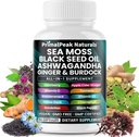 Sea Moss Black Seed Oil Ashwagandha Ginger Burdock Bladderwrack Turmeric & Vitamin C Vitamin D3 with ACV Elderberry Chlorophyll Dandelion Yellow Dock Vegan Capsules - 60 Count