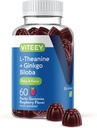 Viteey L-Theanine Gummies with Ginkgo Biloba for Adults - Aids in Focus & Relax, Better Mood - Μη ΓΤΟ, Ζελατίνη Δωρεάν, Vegan, Γλουτένη Χωρίς, Φυσικά πηγάζει Μασώμενη Βατόμουρο Γεύσεις Gummy