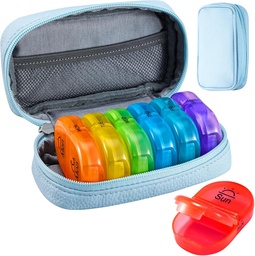 Serfeymi Weekly Travel Pill Organizer 2 φορές A Day AM PM Αναβάθμιση του κιβωτίου 7 ημερών με Φορητή θήκη δερμάτινων χαπιών Zipper PU, Οργανωτής Ιατρικής για χάπια, βιταμίνες, ιχθυέλαια - Blue 01