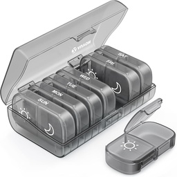 AUVON XL Weekly Pill Organizer 2 φορές την ημέρα, κουτί χάπια 7 ημέρα με μία πλευρά μεγάλα ανοίγματα για εύκολη χρήση, Gray AM PM θήκη χάπια για τη φαρμακευτική αγωγή, βιταμίνες, ιχθυέλαια, συμπληρώματα