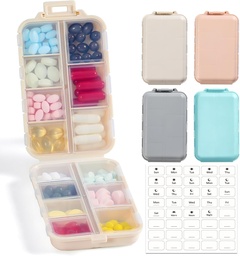 4 Συσκευασία, 14 GRIDS Travel Pill Organizer Box with Labels - Travel Medicine Case Kit - Pocket Daily Pharmacy Container - Travel Medication Holder Dispenser for Fish Oil Vitamin Supplement Storage