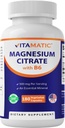 Vitamatic Magnesium Citrate 500mg per Serving - 180 κάψουλες χορτοφαγικής (Παρέχει 150 mg στοιχειακό μαγνήσιο) - Προστέθηκε B6 για μέγιστη απορρόφηση - Υποστηρίζει τους μυς, αρθρώσεις, και την καρδιακή υγεία*