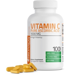 Bronson Βιταμίνη C 1000mg Premium Μη- ΓΤΟ Ασκορβικά δισκία οξέος, 100 Count