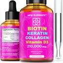 Liquid Biotin Keratin Collagen Peptides & Vitamin D3 for Hair Growth MCT Oil Drops 210,000mcg – Powerful Formula for Hair Skin and Nails, Most Advanced Hair Growth Supplement for Women & Men