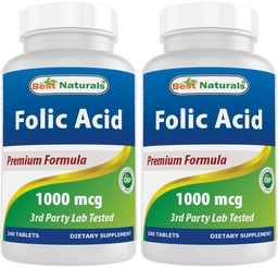 Best Naturals Φολικό οξύ 1000 mcg (βιταμίνη B9), 240 δισκία (1000 mcg (πακέτο του 2))