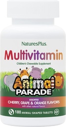 NaturesPlus Ζωική Παρέλαση Παιδική Μασώμενη Πολυβιταμίνη - 180 Ζωομορφές Δισκία, Συσκευασία των 3 - Φυσικές Ποικίλες Γεύσεις - Vegan, Χωρίς Γλουτένη - 270 Σύνολο Σερβιέτες