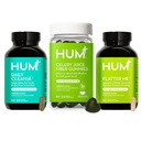 HUM Green Detox Bundle with Flatter Me Digestive Enzymes, Daily Cleanse Acne Supplement, and Celery Juice Fiber Gummies with Chlorophyl, 3-Step Wellness Set, Supports Digestive & Gut Health