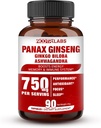 Korean Red Panax Ginseng 750mg Υψηλότερη ισχύς με Ginkgo Biloba και Ashwagandha, Ενισχύστε την ενέργεια, τη μνήμη, και ανοσοποιητικό σύστημα - χάπια συμπλήρωμα εστίασης για άνδρες και γυναίκες, 90 κάψουλες Vegan