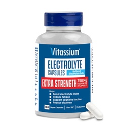Vitasium Extra Strength Electrolyte Κάψουλες, 750mg Νάτριο για τη Διαχείριση των POTS και των Διαιτήσεων Υψηλού Νατρίου, Άγευστα, 100 Χάπια Αλάτι (Μέγεθος 00)