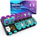 Extra Large Weekly Hill Organizer 2 φορές την ημέρα - Airtight Pill Box 7 ημέρα - Am Pm περίπτωση βιταμίνης - Medicine Container Δύο εβδομάδες κάτοχος συμπλήρωμα καθημερινά φαρμακευτική αποθήκευση δύο φορές Med XL πράσινο / Purple