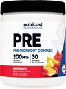 Nutricost Pre-Workout Complex Powder (30 μερίδες, Fruit Punch) - με Βήτα-Αλανίνη, Ταυρίνη & Αμινοξέα
