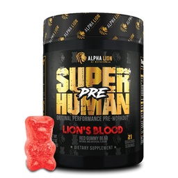 ALPHA LION Pre Workout Powder, Beta Alanine, L-Taurine & Tri-Πηγή Καφεΐνη για Παρατεταμένη Ενέργεια & Εστίαση, Νιτρικό Οξείδιο & Κιτρουλλίνη για Αντλία (21 Σερβίρεις, Αίμα Λιονταριού), Συσκευασία 1