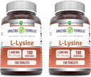 Amazing Formulas L-Lysine 1000mg Amino Acid Tablets Supplement | Non-GMO | Gluten Free | Made in USA (180 | 2 Pack)