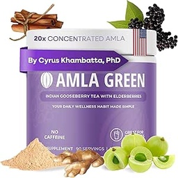 Amla Powder & Immunity Blend Superfood Supplement with Elderberry, 20x Ultra Concentred Amla, Immune Support, Made with Ginger, Cinnamon, Peppermint, Indian Gooseberries, Immunity, 90 Services