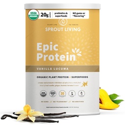 Sprut Living Epic Protein, Πρωτεΐνες & Superfoods με βάση φυτά σε σκόνη, σκόνη Vanilla Lucuma 20 γραμμάρια οργανική πρωτεΐνη σε σκόνη, Vegan, μη γαλακτοκομικά, μη ΓΤΟ, χωρίς γλουτένη, χαμηλή ζάχαρη (2 Λίρες, 24 σερβίτσια)