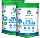 BioTrust Ageless Multi Collagen Peptides Σκόνη – 5 Τύποι (I, II, III, V, X) – Unflaved Collagen Powder for Women & Men – Hydrolyzed Protein – Grass Fed Beef, Fish, Chicken, Eggshell Membrane, 2-pk