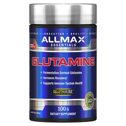 ALLMAX Essentials GLUTAMINE - 100 g Κόνις - Ζύμωση-Derived Γλουταμίνη - Αυξάνει την ανάκτηση & υποστηρίζει ανοσοποιητικό σύστημα - Χωρίς γλουτένη & Vegan - 20 εξυπηρετούν