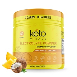 Keto Vitals Ηλεκτρολύτες Σκόνη - Χωρίς ζάχαρη Keto Ηλεκτρολύτες Σκόνη με Κάλιο, Μαγνήσιο, Νάτριο, & Ασβέστιο - Χωρίς Ζάχαρη Ηλεκτρολυτικό Ποτό Mix & Ενυδατική Σκόνη, 60 Σερβιέτες, Ανανάς Καρύδα