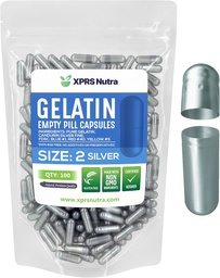 XPRS Nutra Μέγεθος 2 Κενές κάψουλες - 100 Count Empty Gelatin Κάψουλες - Χάπια DIY Καψάκιο Γέμισμα - Αγνά καπάκια τζελ Μπόβιν Χάπια για το Do-It-Yourself Συμπληρώματα (Ασημί)
