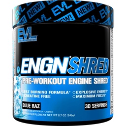 EVL Ultimate Preworkout Powder - Θερμογόνος καύση λίπους Υποστήριξη Preworkout Powder Drink for Lasting Energy Focus and Stamina - ENGN Shred Intense Creatine Free Preworkout Drink Mix - Μπλε Raz