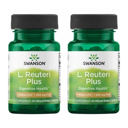 Swanson L. Reuteri Probiotic Plus w/L. Rhamnosus L. Acidophilus & FOS Prebiotic Digestive Support - Προάγει την Υγεία των Ούρων w/ 7 Δισεκατομμύρια CFU ανά κάψουλα - (30 κάψουλες Veggie) (2 Συσκευασία)
